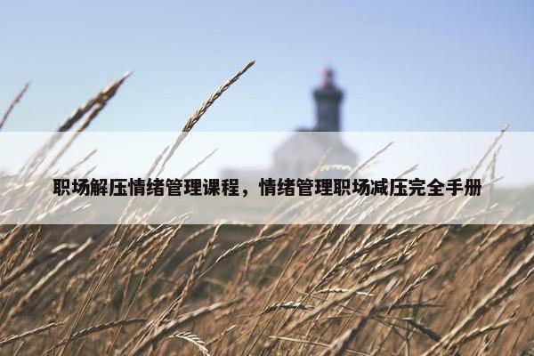 职场解压情绪管理课程，情绪管理职场减压完全手册