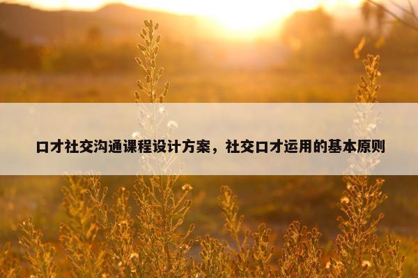 口才社交沟通课程设计方案，社交口才运用的基本原则