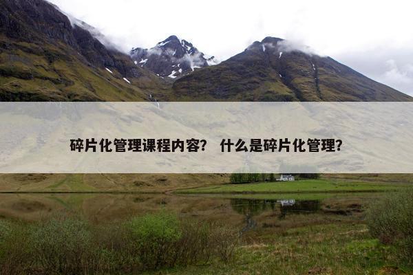 碎片化管理课程内容？ 什么是碎片化管理？